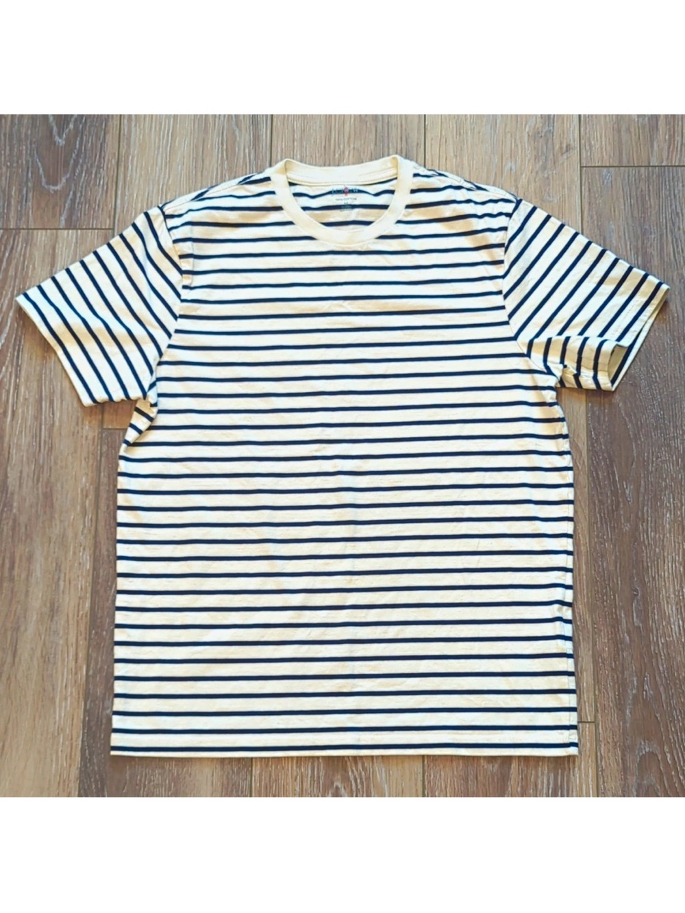 J.CREW Men’s Striped Crew Neck T-Shirt 100% Cotton Knit White/Blue Sz M Preppy